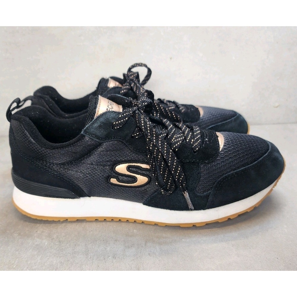 Girls Size 4 Skechers Retrospect "The Bestest" Trainers Black and Gold Sneakers